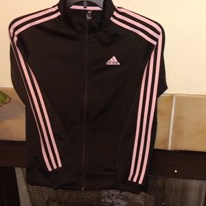 Womens M Adidas track jacket with pink stripes